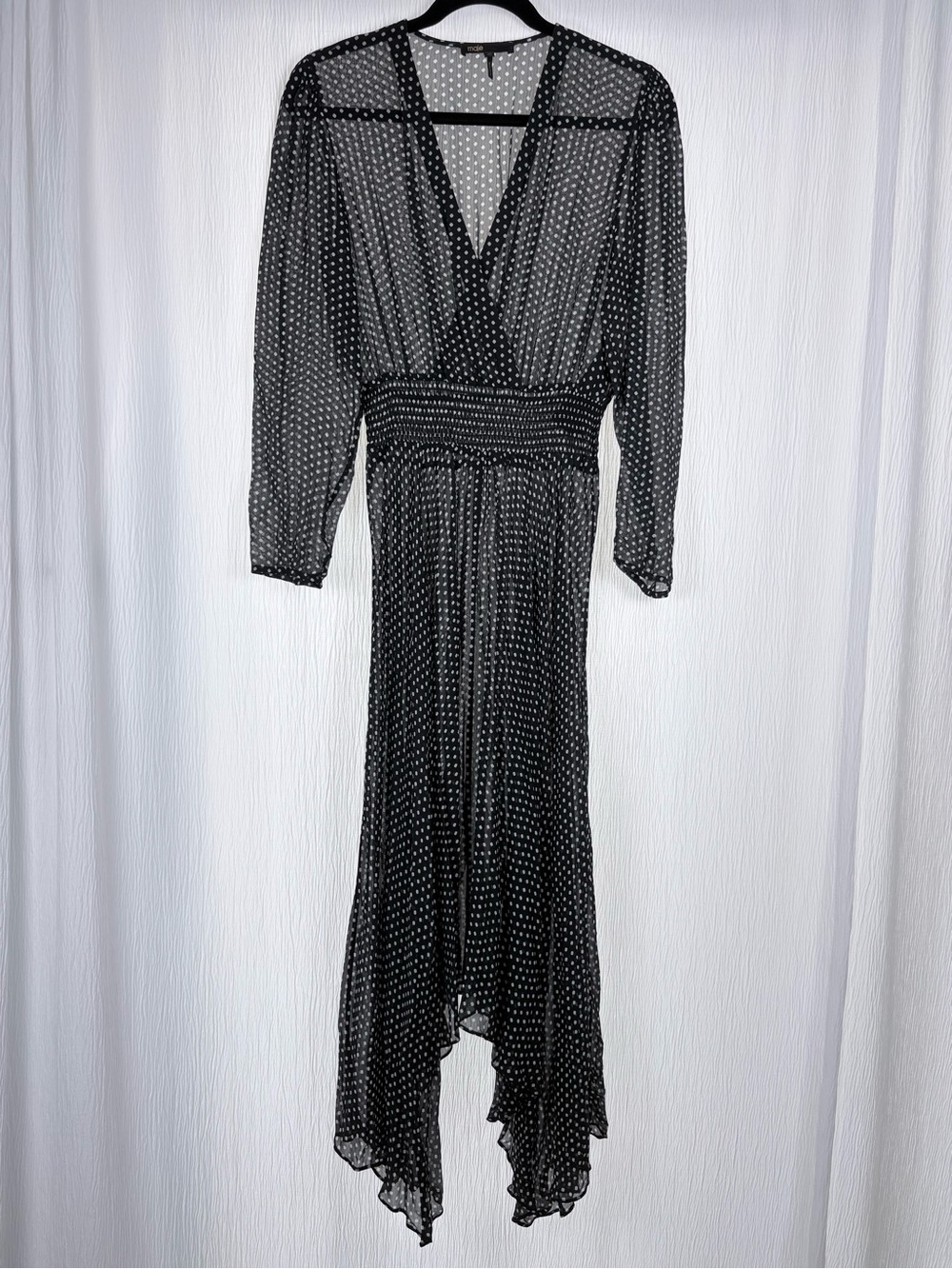 Maje Polka Dot Crepe de Chine Midi Dress, Size 38 US 6